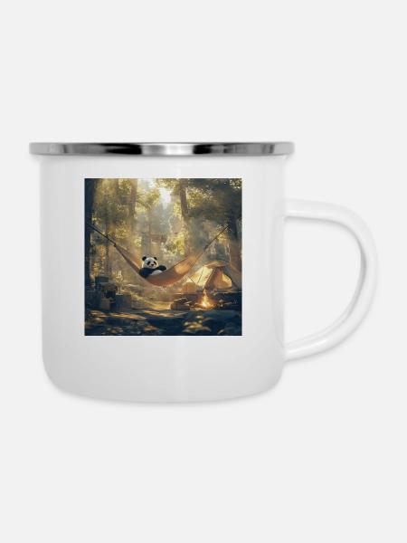 Panda - Emaille-Tasse - Weiß
