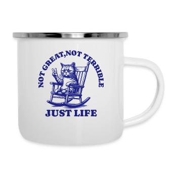 Lustiger Waschbär Spruch – Just Life - Emaille-Tasse - Weiß - Rechts
