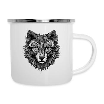Wolf Portrait - Emaille-Tasse - Weiß - Rechts