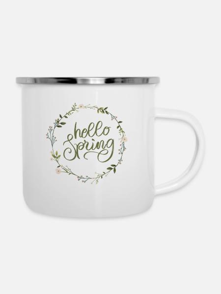Hello Spring - Emaille-Tasse - Weiß