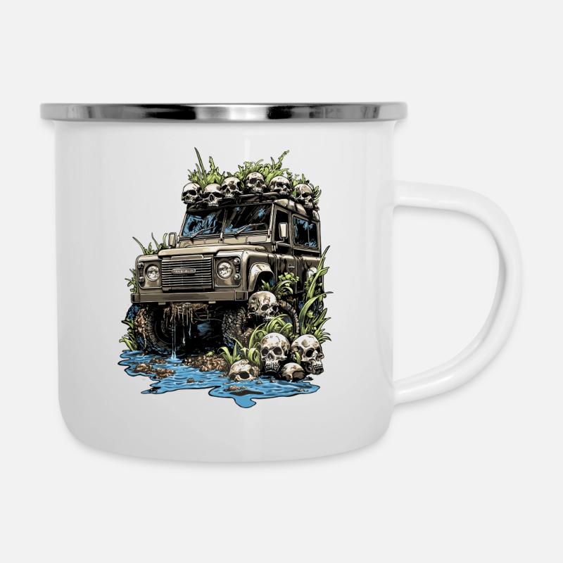 Offroad Off Road Off-Road Defender Skull - Emaille-Tasse - Weiß