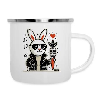 Rockmusik-Hase mit Vintage-Karotten-Mikrofon - Emaille-Tasse - Weiß - Rechts