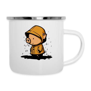 Cute pig in raincoat - Camper Mug - white - Right
