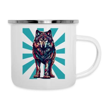 Retro Vintage Wolf Tattoo Wölfe - Emaille-Tasse - Weiß - Rechts