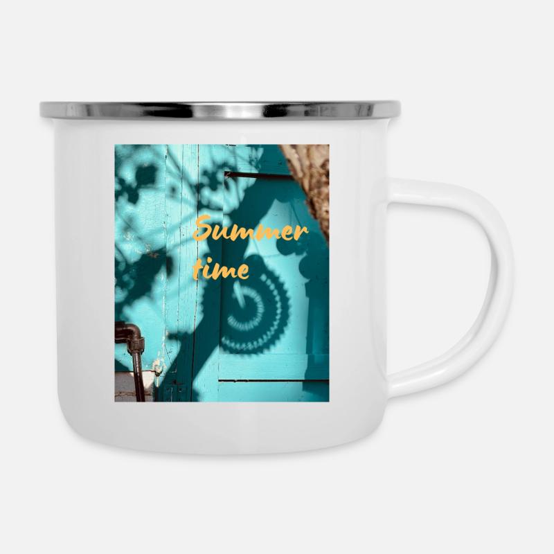 Summertime - Emaille-Tasse - Weiß