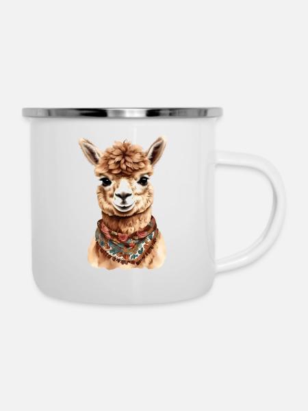 Alpaka Tier Design – Lustige Grafik Illustration - Emaille-Tasse - Weiß