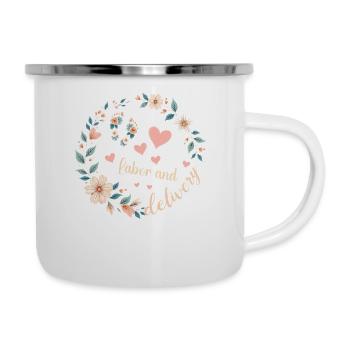Lustige Arbeit und Entbindung Krankenschwester Damen Retro Blumen - Emaille-Tasse - Weiß - Rechts