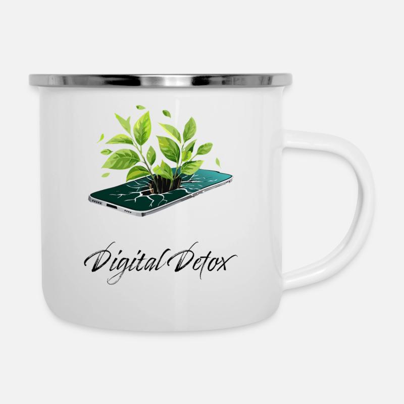 Digital Detox - Emaille-Tasse - Weiß