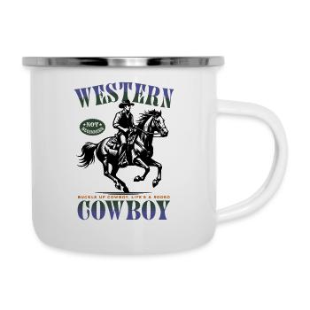 Western Cowboy – Buckle Up, Not for Beginners - Emaille-Tasse - Weiß - Rechts