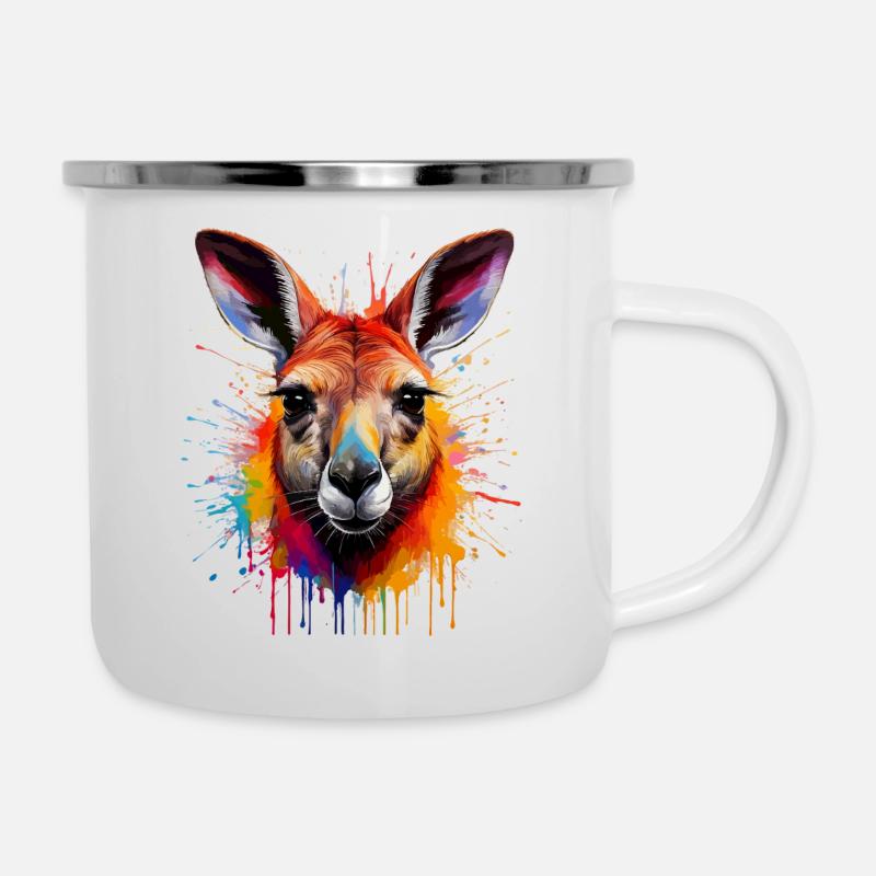 Känguru Farbexplosion Portrait - Emaille-Tasse - Weiß