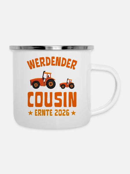 Werdender Cousin Ernte 2026 Traktor - Emaille-Tasse - Weiß