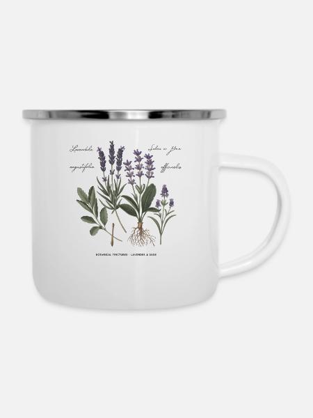 Botanische Heilkräuter - Emaille-Tasse - Weiß