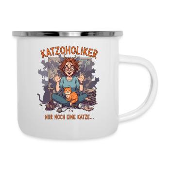 Katzoholiker Nur noch eine Katze - Lustiger Spruch - Emaille-Tasse - Weiß - Rechts
