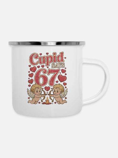 Cupid sagt 67 - Emaille-Tasse - Weiß
