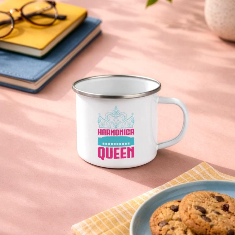 Funny Harmonica Player Queen Harmonica Emaille-Tasse