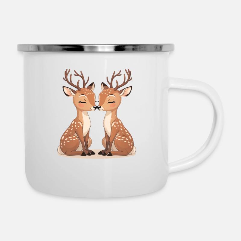 Kuschelige Reh-Duo Küssendes Motiv - Emaille-Tasse - Weiß