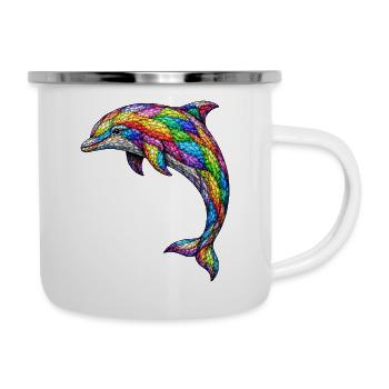 Colorful Mosaic Dolphin Abstract Ocean Art Design - Camper Mug - white - Right