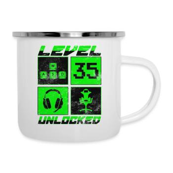 Geburtstag Geschenk Level Unlocked 35 Jahre - Emaille-Tasse - Weiß - Rechts