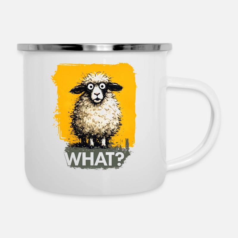 Was? Schaf mit Fragezeichen - Emaille-Tasse - Weiß