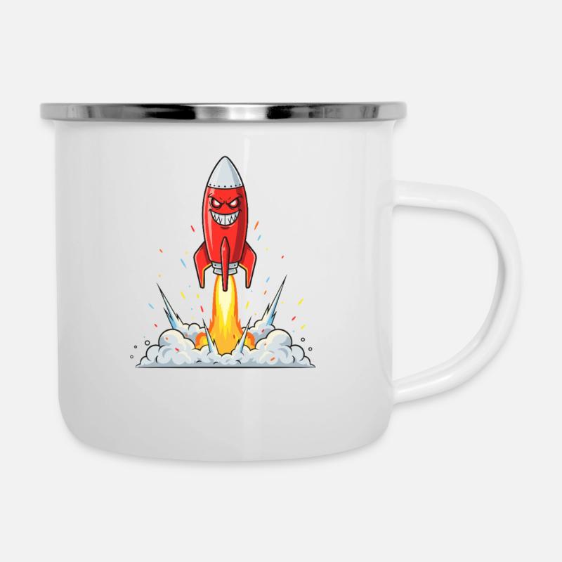 Wütender Raketen-Comic-Charakter - Emaille-Tasse - Weiß