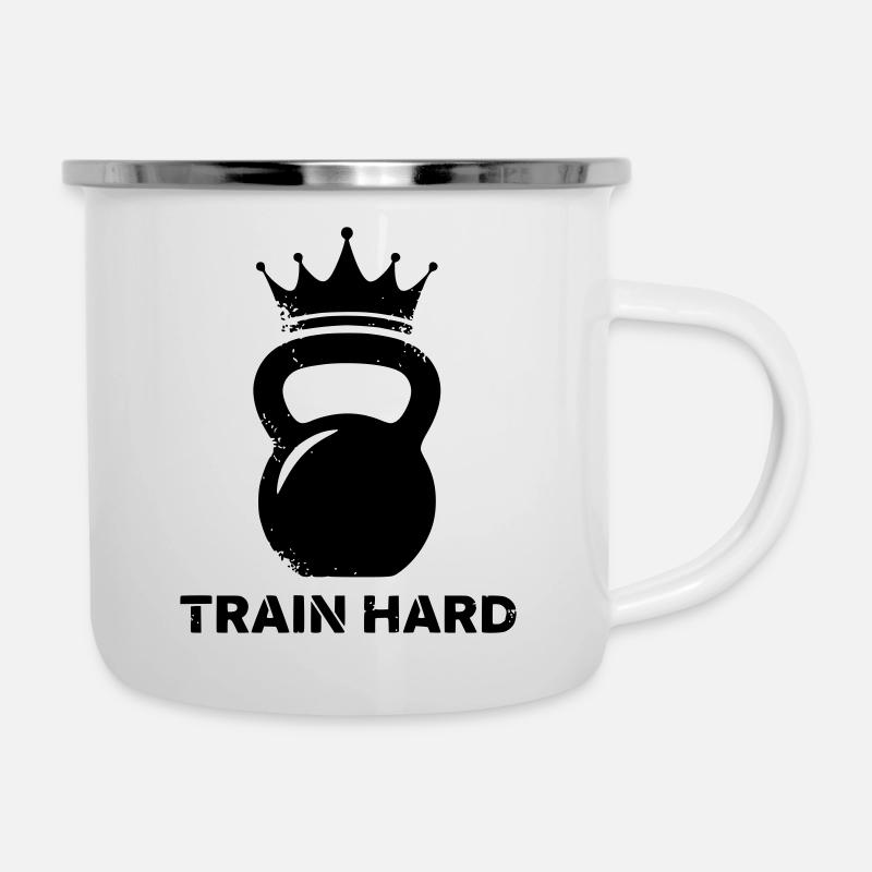 Kettlebell Krone Train Hard - Emaille-Tasse - Weiß