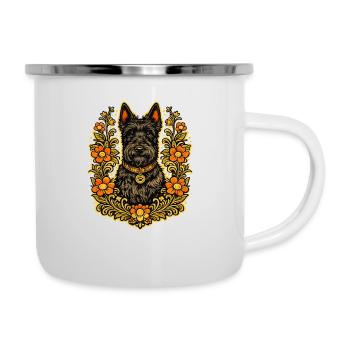 Floral Frame Scottish Terrier - Emaille-Tasse - Weiß - Rechts