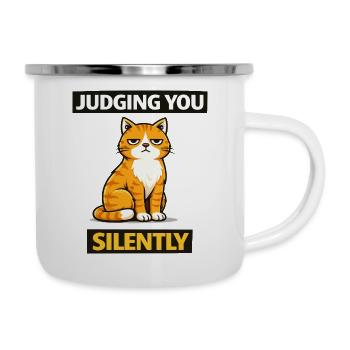 Sarcastic Cat “Judging You Silently” - Camper Mug - white - Right