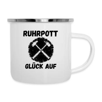 Hammerkreuz im Kreis – Grunge Stil - Emaille-Tasse - Weiß - Rechts