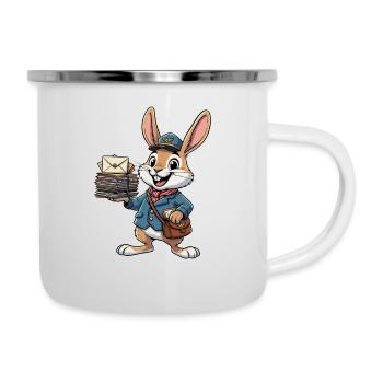 Hase als Postbote mit Briefstapel - Emaille-Tasse - Weiß - Rechts