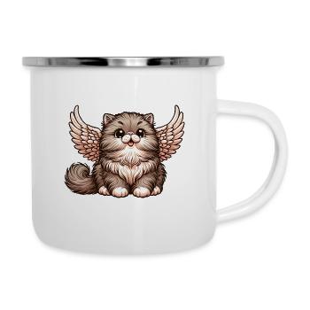 Perserkatze Engel Flauschiges Fell - Emaille-Tasse - Weiß - Rechts