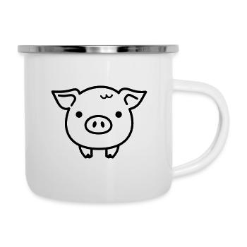 cochon - Tasse émaillée - blanc - Droite