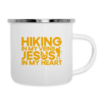 Wandern Draußen Fernweh Geschenk - Emaille-Tasse - Weiß - Rechts