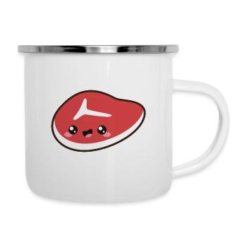 Niedliches Steak - Emaille-Tasse - Weiß - Rechts