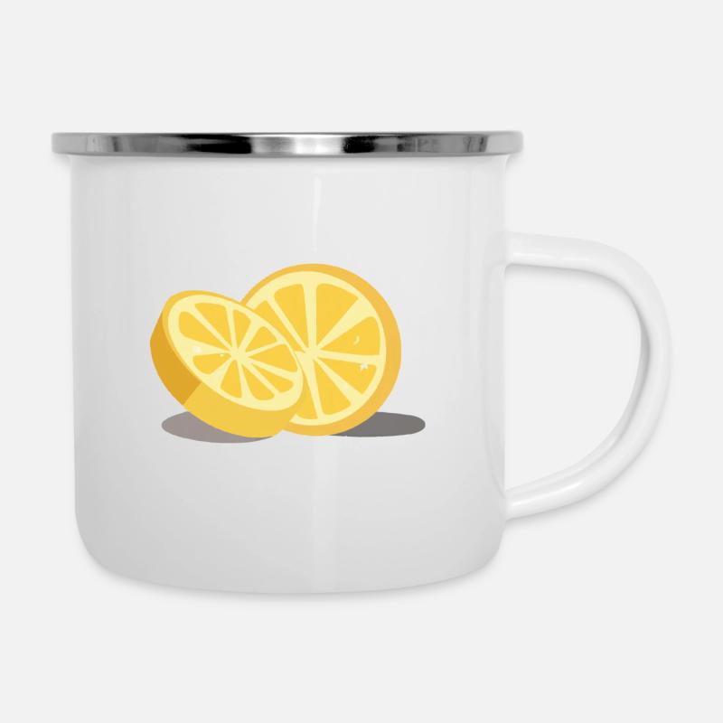 Zitrone - Emaille-Tasse - Weiß