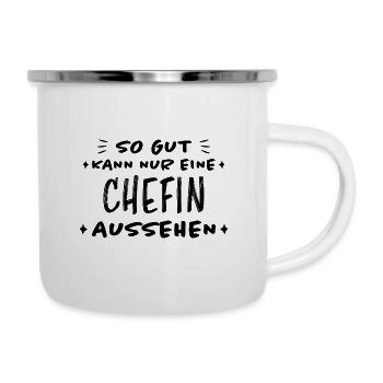Chefin Mama Lustiger Spruch Familie Beruf Geschenk - Emaille-Tasse - Weiß - Rechts