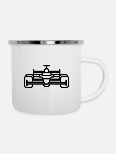 Rennwagen - Emaille-Tasse - Weiß