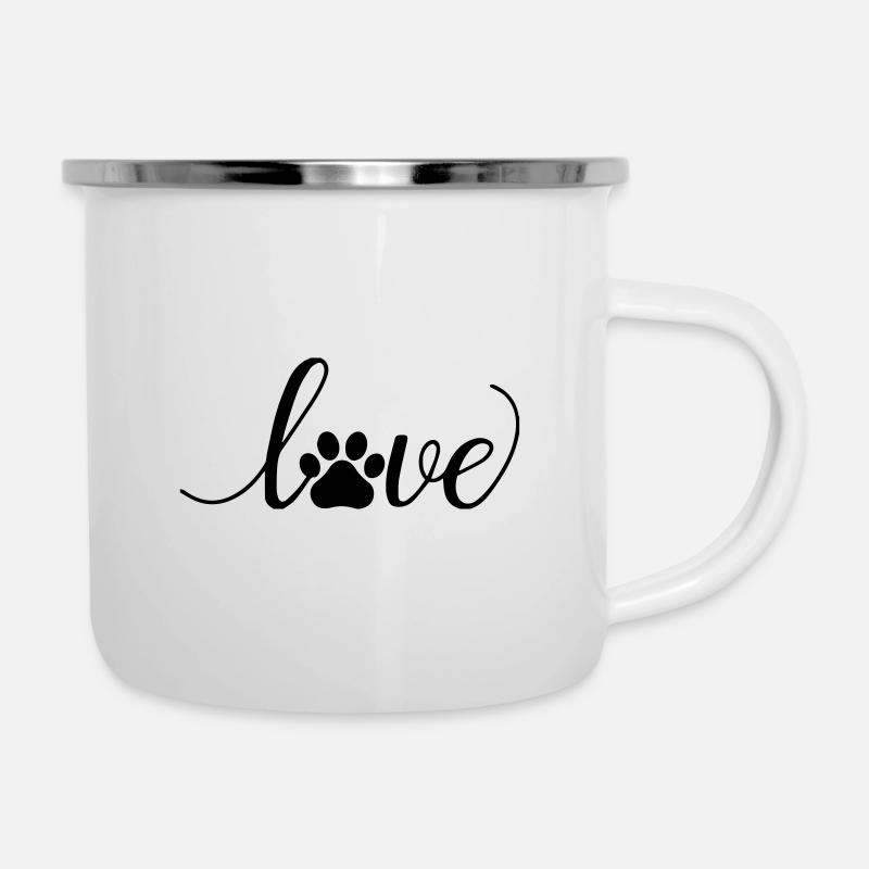 Love mit Hundepfote - Emaille-Tasse - Weiß