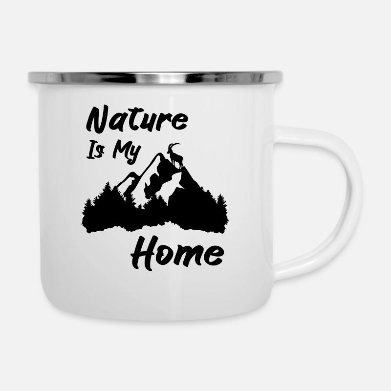 Berge, Wald und Steinbock - Emaille-Tasse - Weiß