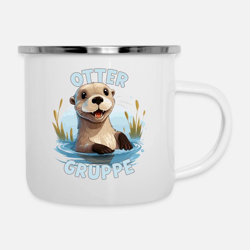 Comic Ottergruppe Kindergarten Gruppentier Otter - Emaille-Tasse - Weiß