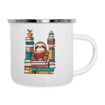 Lustiges Buchliebhaber Faultier - Emaille-Tasse - Weiß - Rechts