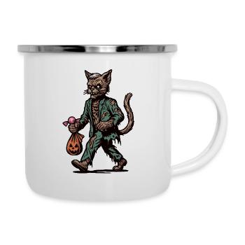 Chat zombie mort-vivant Halloween - Tasse émaillée - blanc - Droite