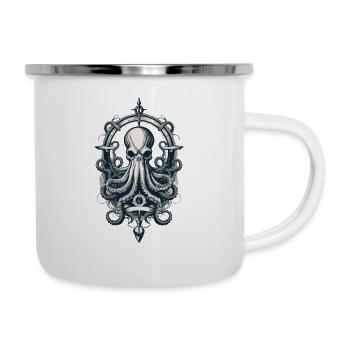 Krake Seeungeheuer Hobby Fischer Seefahrer - Emaille-Tasse - Weiß - Rechts