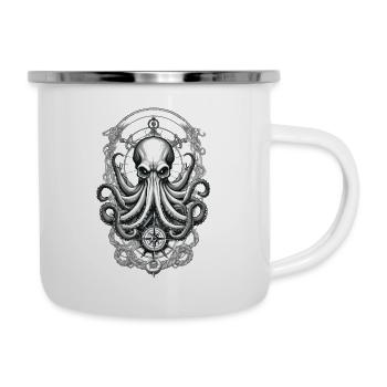 Krake Seeungeheuer Hobby Fischer Seefahrer - Emaille-Tasse - Weiß - Rechts