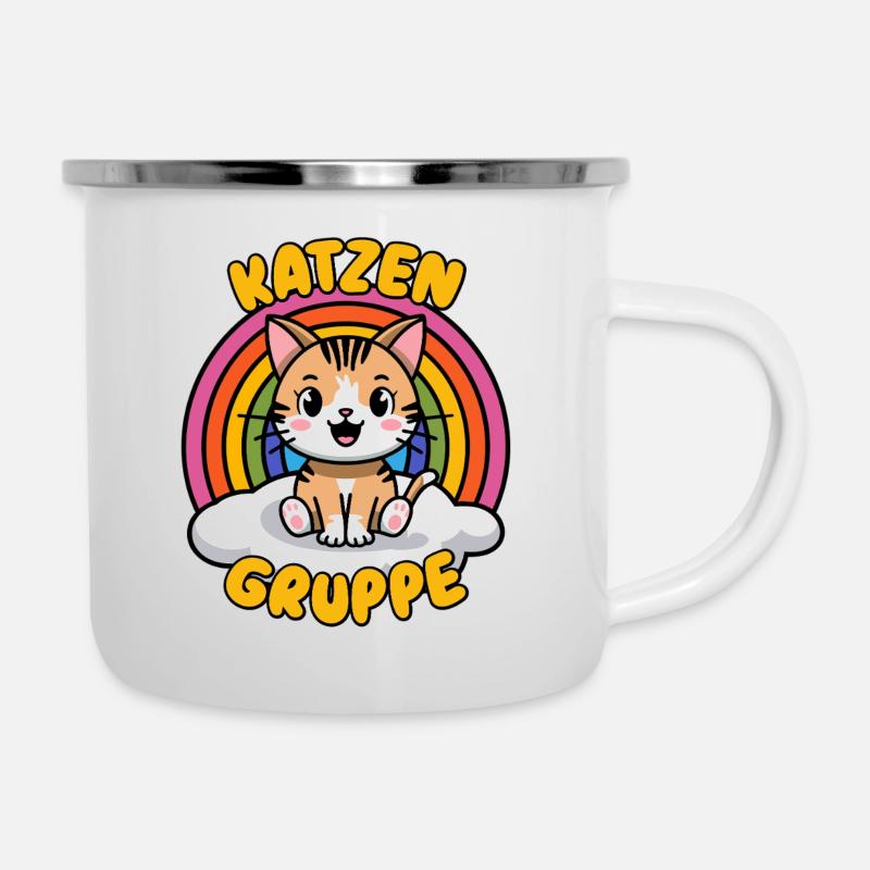 Süßes Katzengruppe Kindergarten Gruppentier Katze - Emaille-Tasse - Weiß