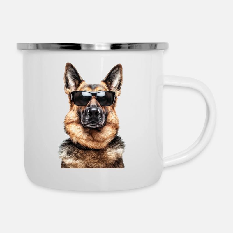 Hund Schäferhund Sonnenbrille - Emaille-Tasse - Weiß