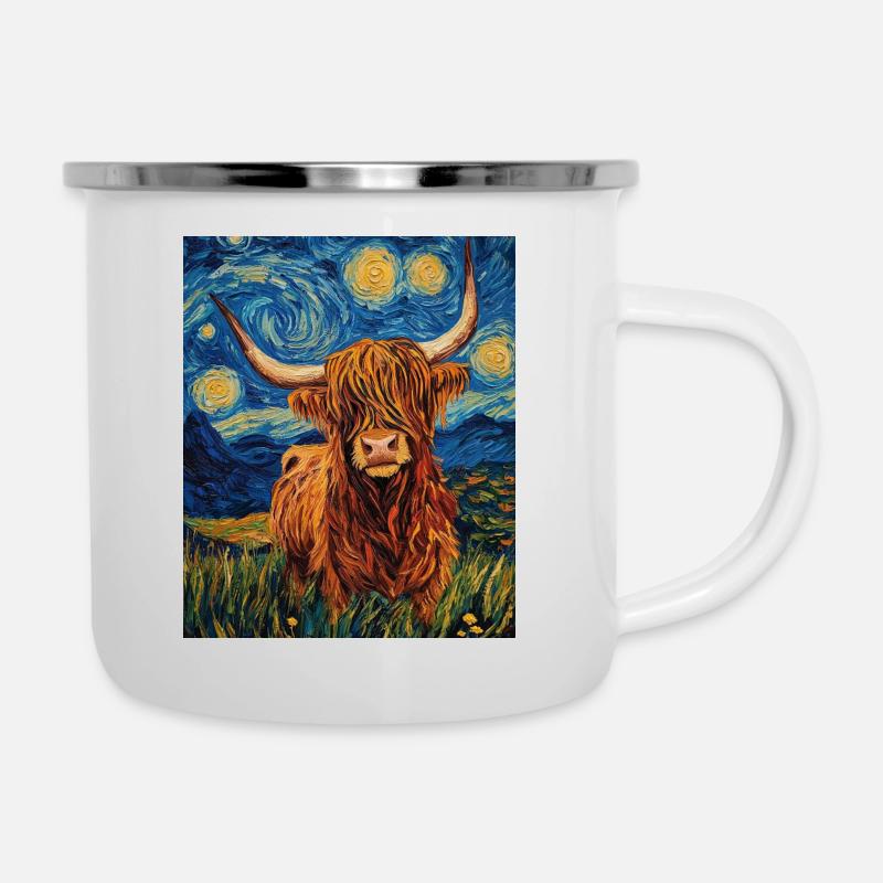 Vache des Highlands - Tasse émaillée - blanc