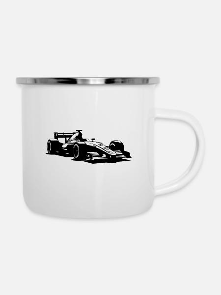 Rennwagen - Emaille-Tasse - Weiß