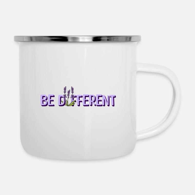 BE DIFFERENT – Lavendel Blumenliebe Affirmationen - Emaille-Tasse - Weiß