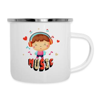 Kleiner Junge mit Musik - Emaille-Tasse - Weiß - Rechts