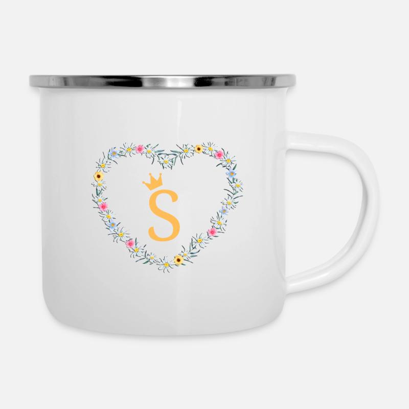 S, Monogram, Heart Flowers - Camper Mug - white